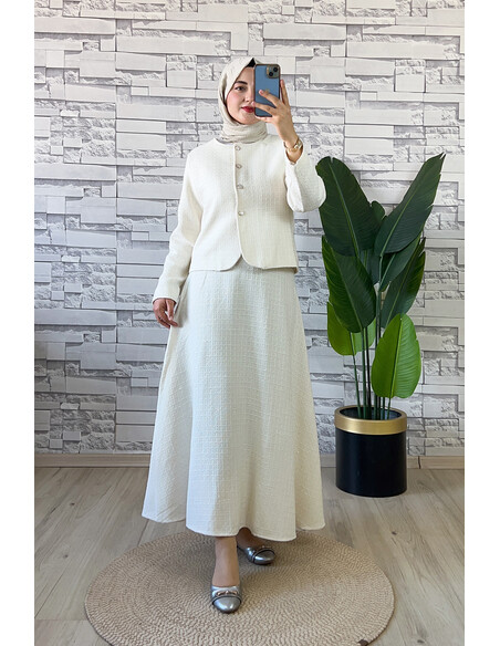 Düğme Detaylı Tüvit İkili Takım Krem