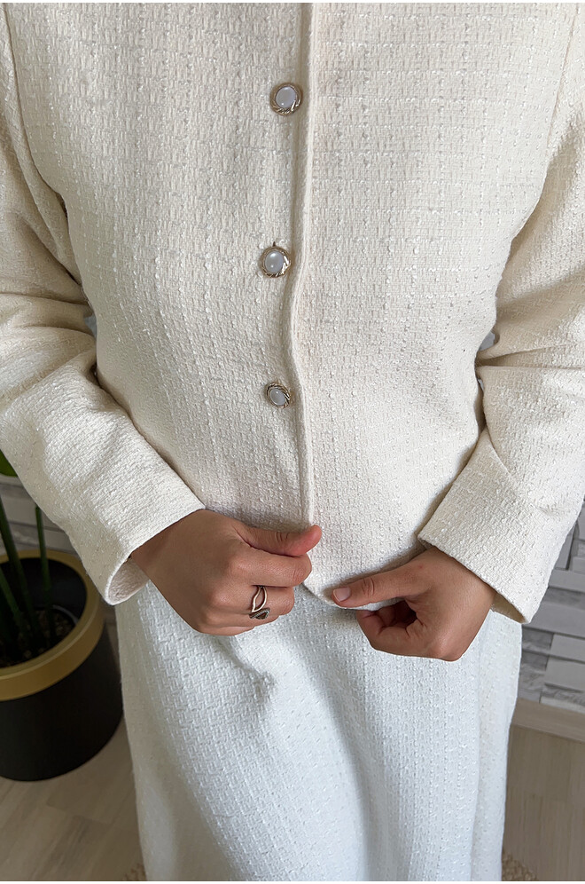 Düğme Detaylı Tüvit İkili Takım Krem