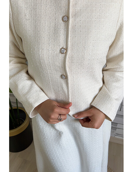 Düğme Detaylı Tüvit İkili Takım Krem