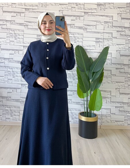 Düğme Detaylı Tüvit İkili Takım Lacivert