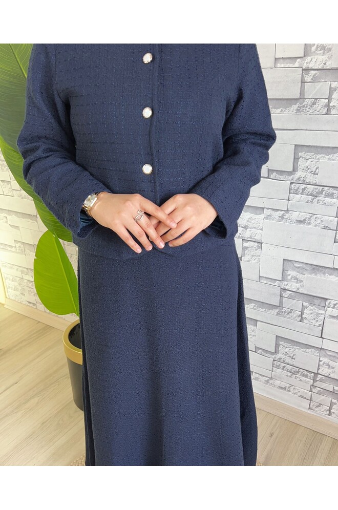 Düğme Detaylı Tüvit İkili Takım Lacivert