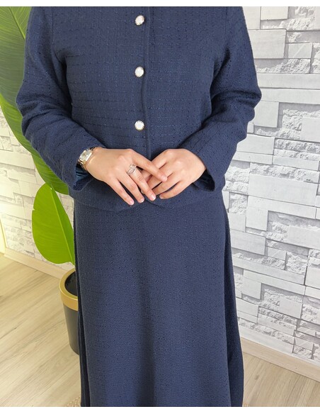 Düğme Detaylı Tüvit İkili Takım Lacivert