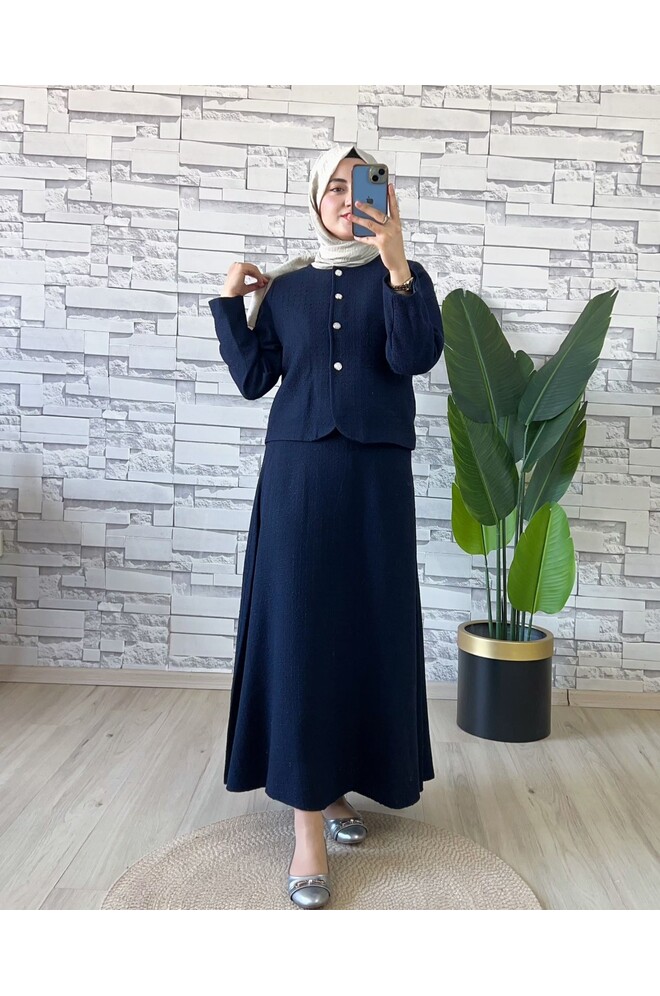 Düğme Detaylı Tüvit İkili Takım Lacivert
