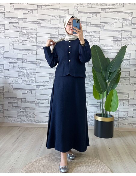 Düğme Detaylı Tüvit İkili Takım Lacivert