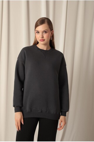 Üç İplik Karyokalı Sıfır Yaka Kadın Antrasit Sweat 2
