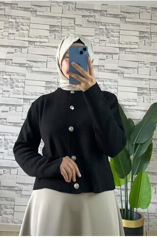 Düğme Detaylı Hırka Siyah 2