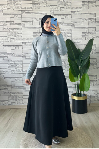 Düğme Detaylı Hırka Gri 2