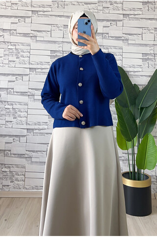 Düğme Detaylı Hırka Saks Mavisi 2