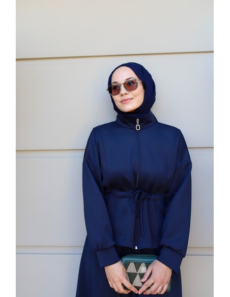 Bel Büzgülü Etekli Scuba Takım Lacivert