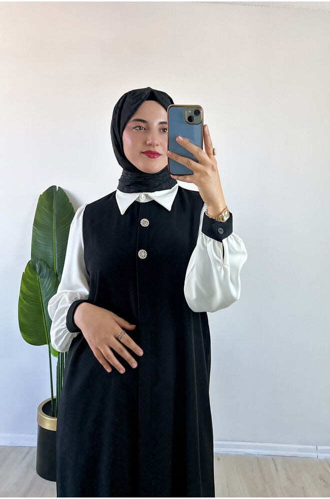 Şık Düğme Detaylı İkili Takım Siyah