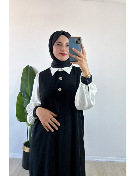 Şık Düğme Detaylı İkili Takım Siyah