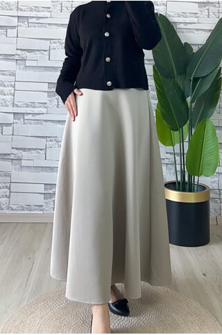 Fermuarlı Scuba Kloş Etek Bej 2