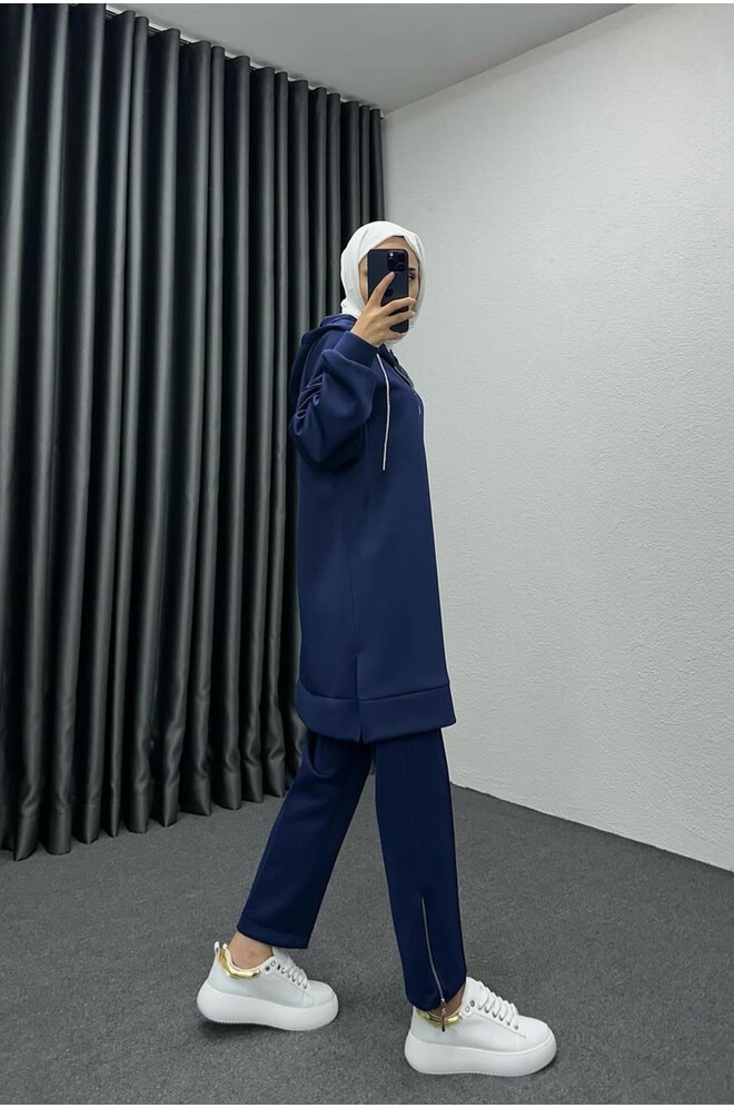 Paçası Fermuarlı Scuba Takım Lacivert