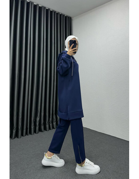 Paçası Fermuarlı Scuba Takım Lacivert