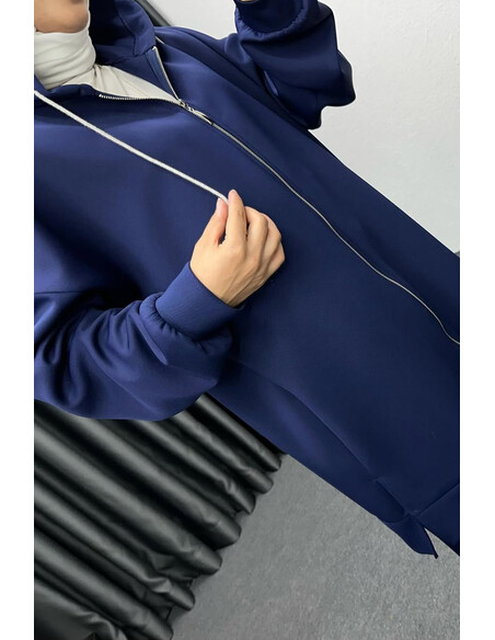 Paçası Fermuarlı Scuba Takım Lacivert