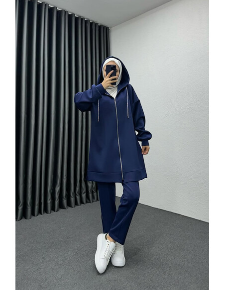 Paçası Fermuarlı Scuba Takım Lacivert