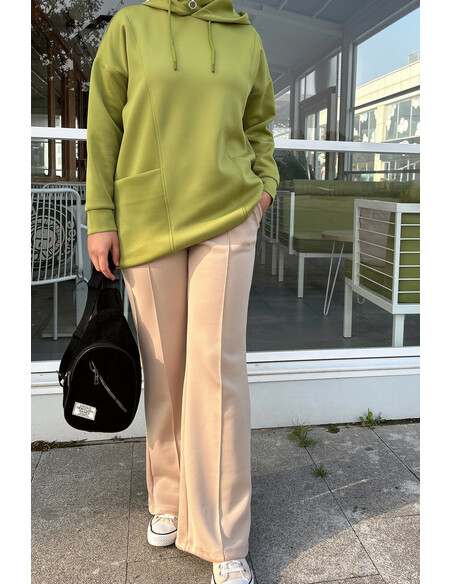 Boğazı Fermuar Detaylı Sweat Yağ Yeşili