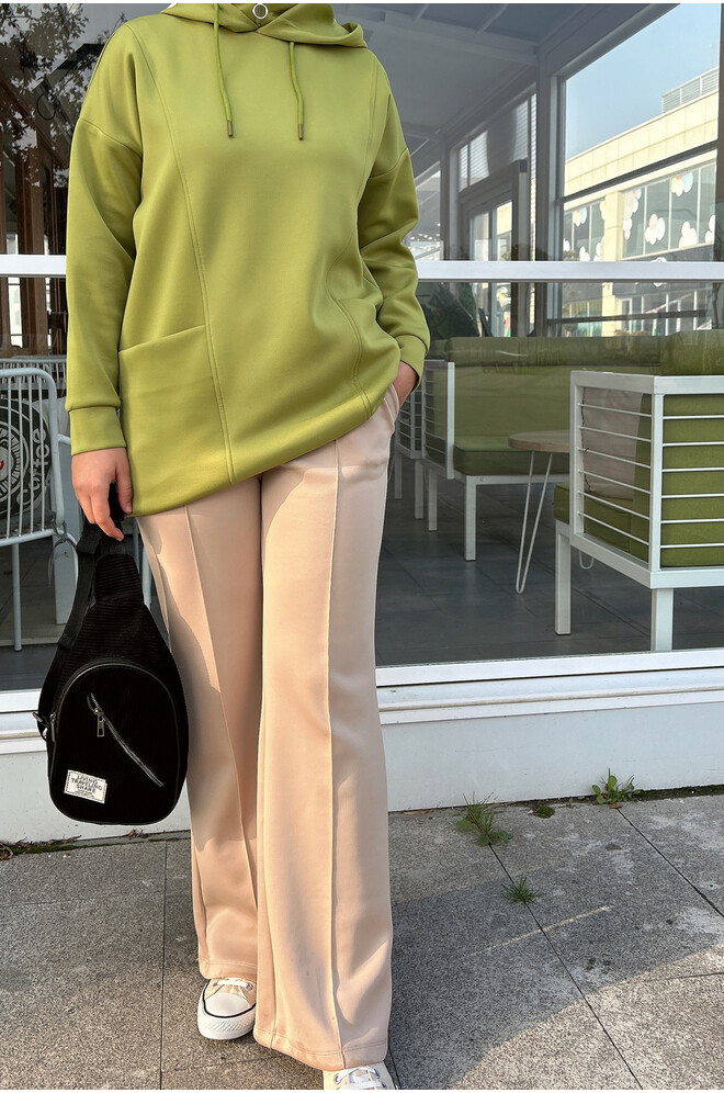 Boğazı Fermuar Detaylı Sweat Yağ Yeşili