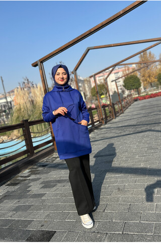 Boğazı Fermuar Detaylı Sweat Saks 2
