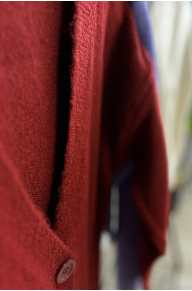 Düğme Detaylı Cepli Uzun Hırka Bordo