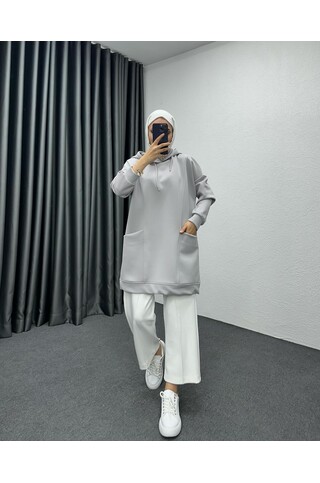 Boğazı Fermuar Detaylı Sweat Gri 2