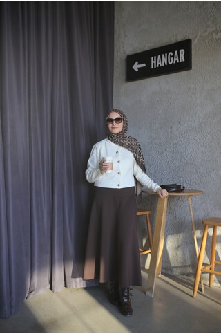 Düğme Detaylı Hırka Beyaz 2