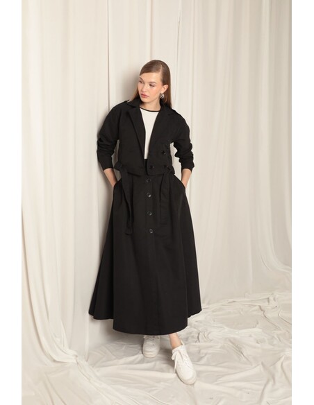 Torino Kumaş Kadın Siyah Etekli Takım