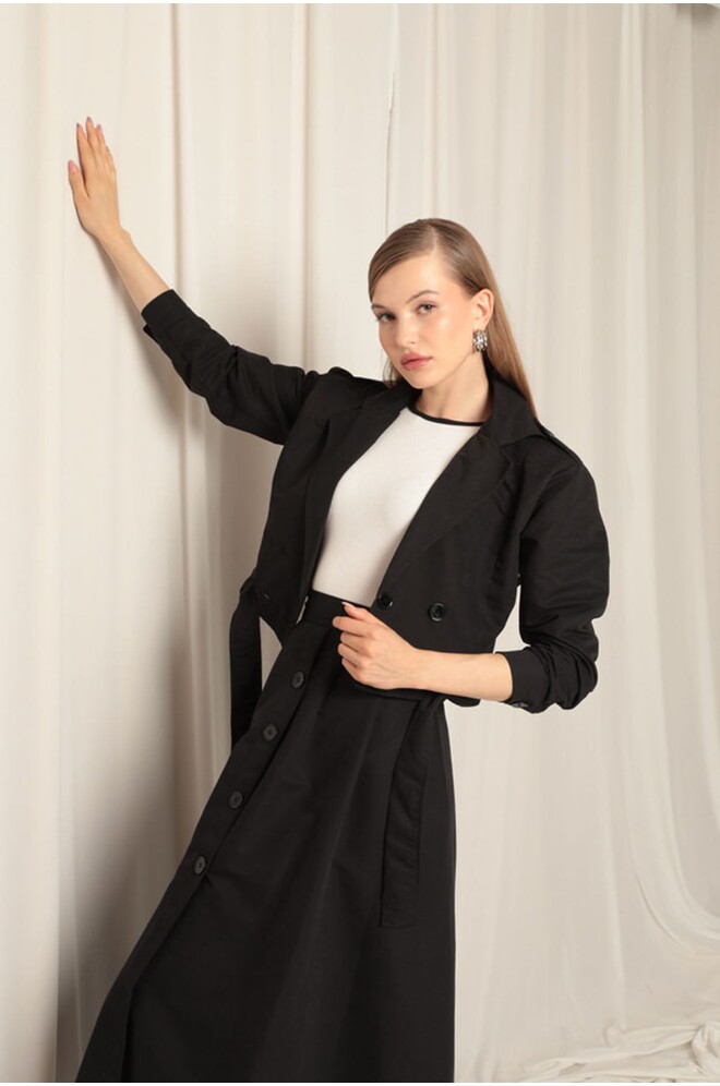 Torino Kumaş Kadın Siyah Etekli Takım