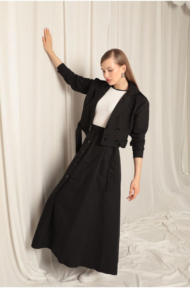 Torino Kumaş Kadın Siyah Etekli Takım