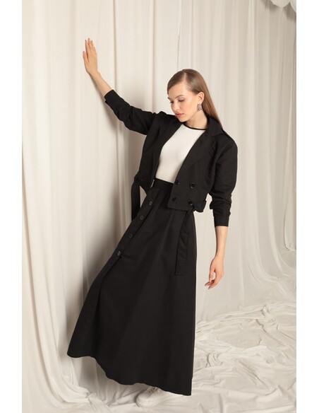 Torino Kumaş Kadın Siyah Etekli Takım