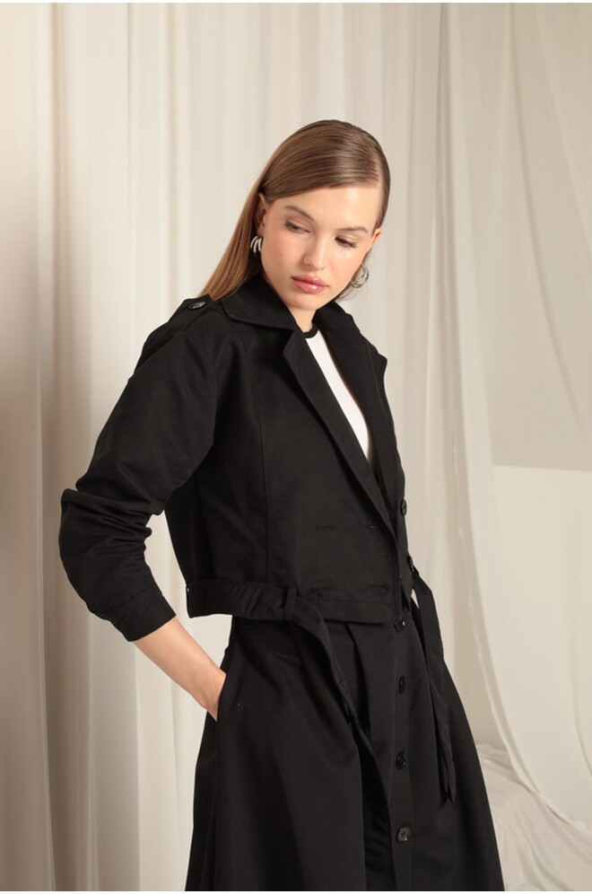 Torino Kumaş Kadın Siyah Etekli Takım