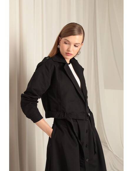 Torino Kumaş Kadın Siyah Etekli Takım