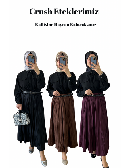 Crush (Kırışık) Etek Acı Kahve