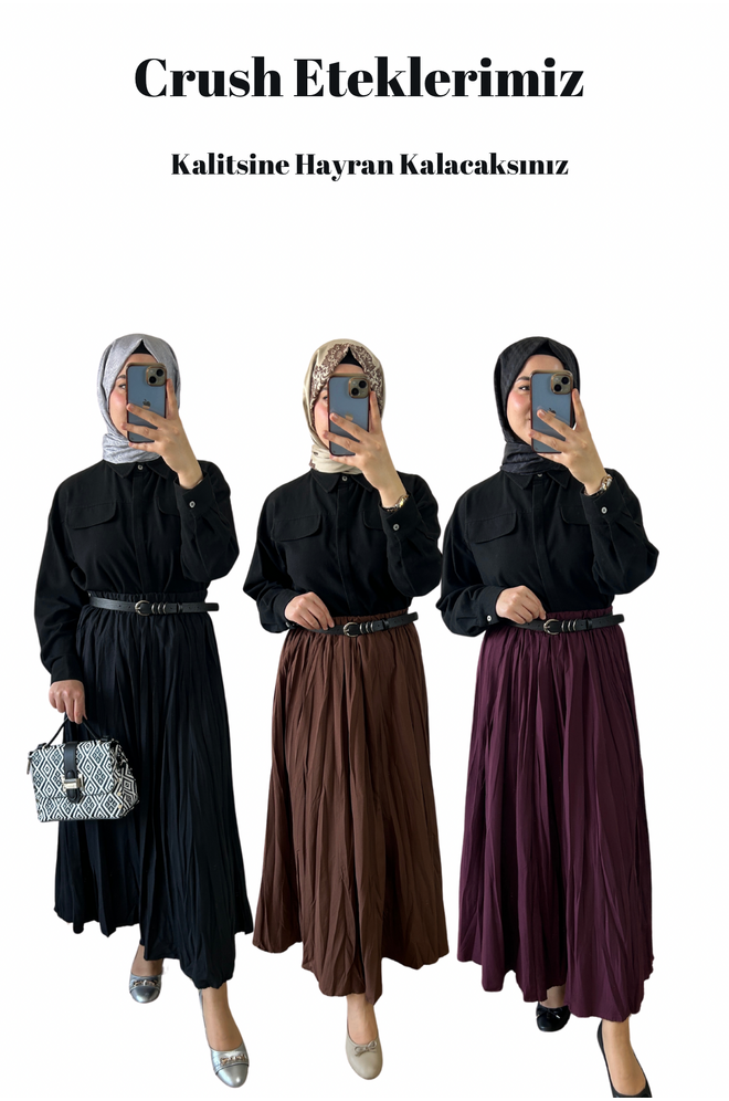 Crush (Kırışık) Etek Bordo