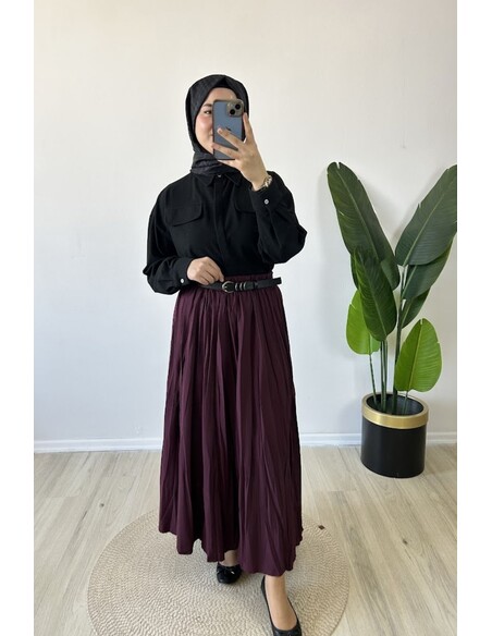 Crush (Kırışık) Etek Bordo