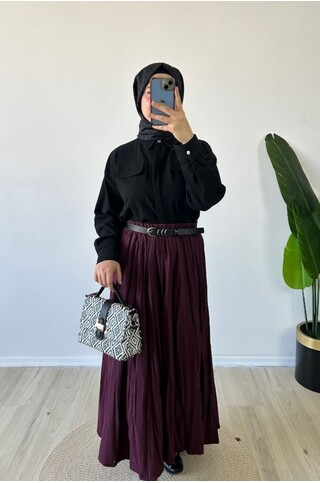 Crush (Kırışık) Etek Bordo 2