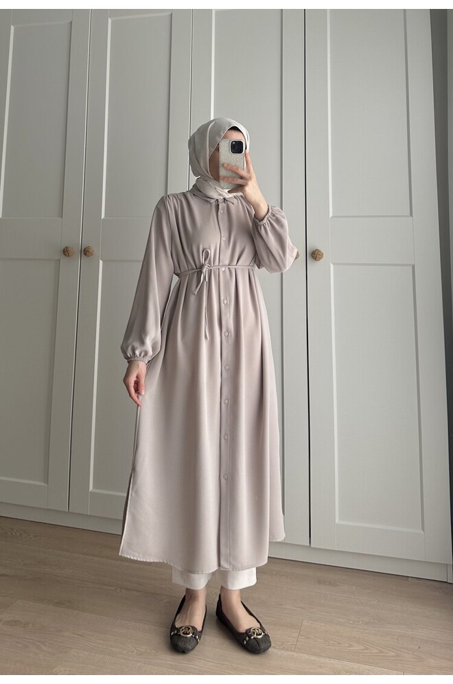 Elif İthal Krep Yırtmaçlı Tunik - Taş