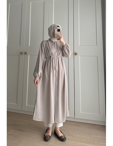 Elif İthal Krep Yırtmaçlı Tunik - Taş