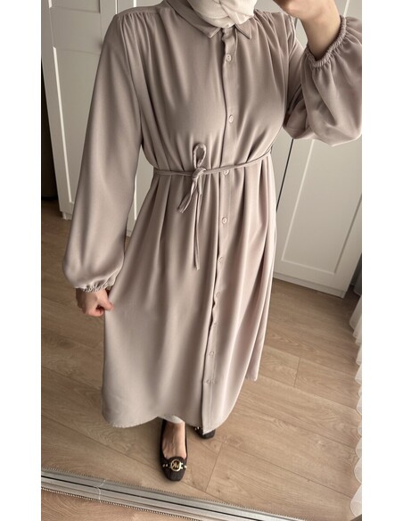 Elif İthal Krep Yırtmaçlı Tunik - Taş