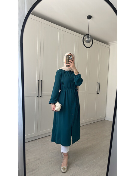 Elif İthal Krep Yırtmaçlı Tunik - Petrol Mavi