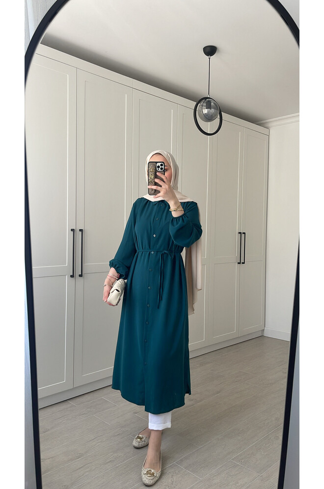 Elif İthal Krep Yırtmaçlı Tunik - Petrol Mavi