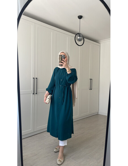 Elif İthal Krep Yırtmaçlı Tunik - Petrol Mavi