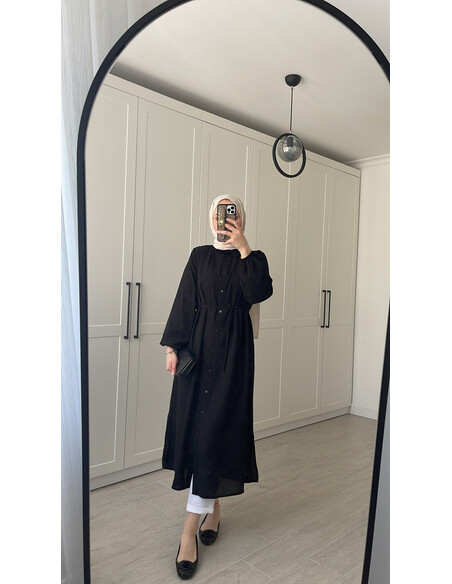 Elif İthal Krep Yırtmaçlı Tunik - Siyah