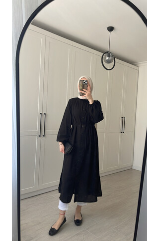 Elif İthal Krep Yırtmaçlı Tunik - Siyah 2