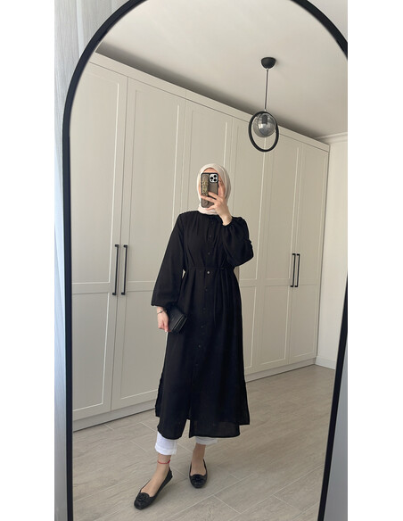 Elif İthal Krep Yırtmaçlı Tunik - Siyah