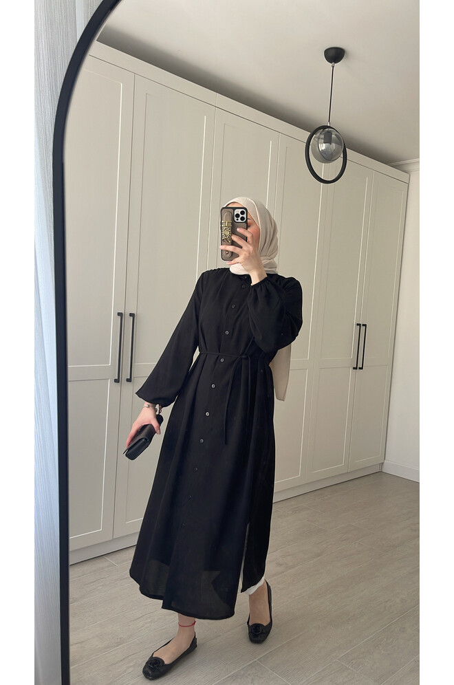 Elif İthal Krep Yırtmaçlı Tunik - Siyah