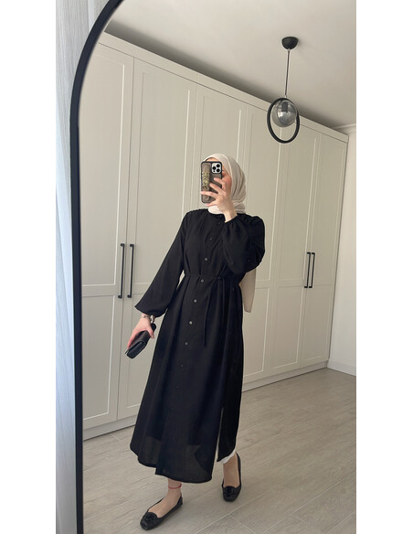 Elif İthal Krep Yırtmaçlı Tunik - Siyah