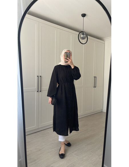Elif İthal Krep Yırtmaçlı Tunik - Siyah