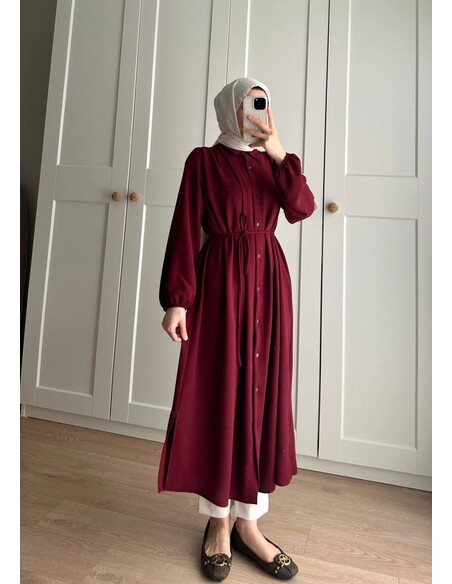 Elif İthal Krep Yırtmaçlı Tunik - Bordo