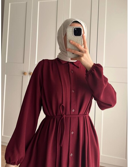 Elif İthal Krep Yırtmaçlı Tunik - Bordo